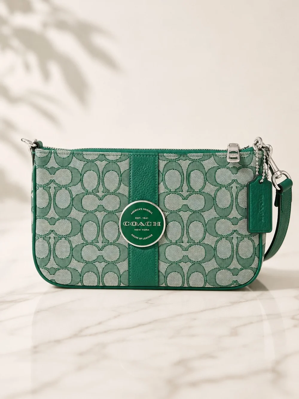 COACH Green Signature Jacquard Wristlet